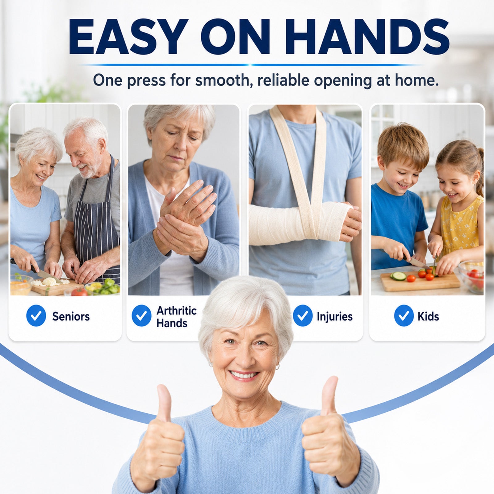 Eamystar Safe‑Edge Can Opener | One‑Touch Smooth Opening | Fits Round, Square & Oval Cans | Ergonomic Design for Seniors, Arthritic Hands & Kids | No Sharp Edges, Safer Food Contact