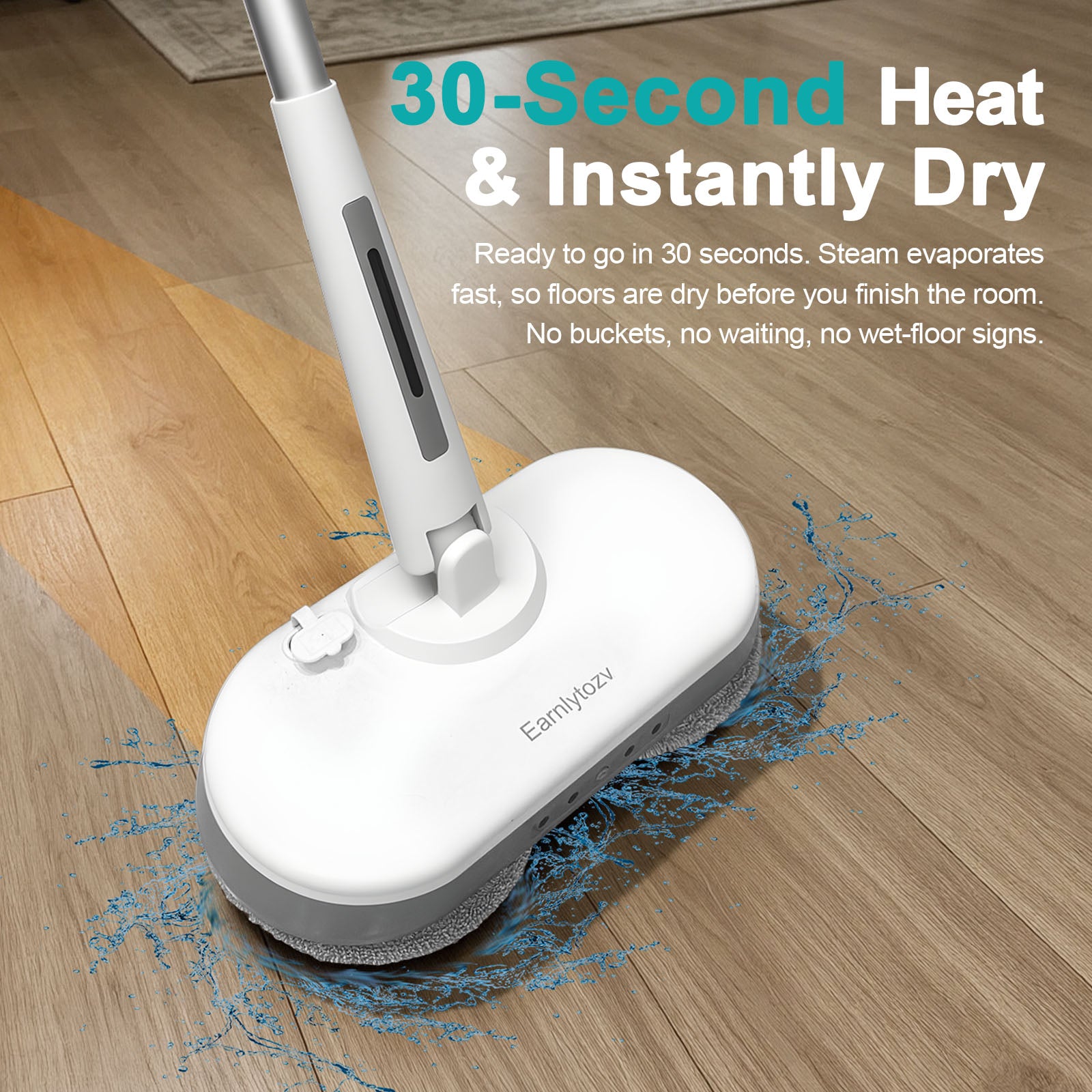 Earnlytozv Chemical‑Free Steam Mop | 212°F Kills 99.9% Germs | 30s Heat & Instant Dry | 5 lbs Lightweight + 180° Swivel | LED Headlight for Dark Corners