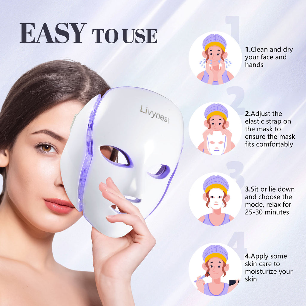 Livynest Red Light Therapy Mask for Face, LED Face Mask Light Therapy for Wrinkles & Acne, Wireless 4 Modes, Anti Aging Device for Smoother, Clearer Skin with 660nm 850nm Infrared