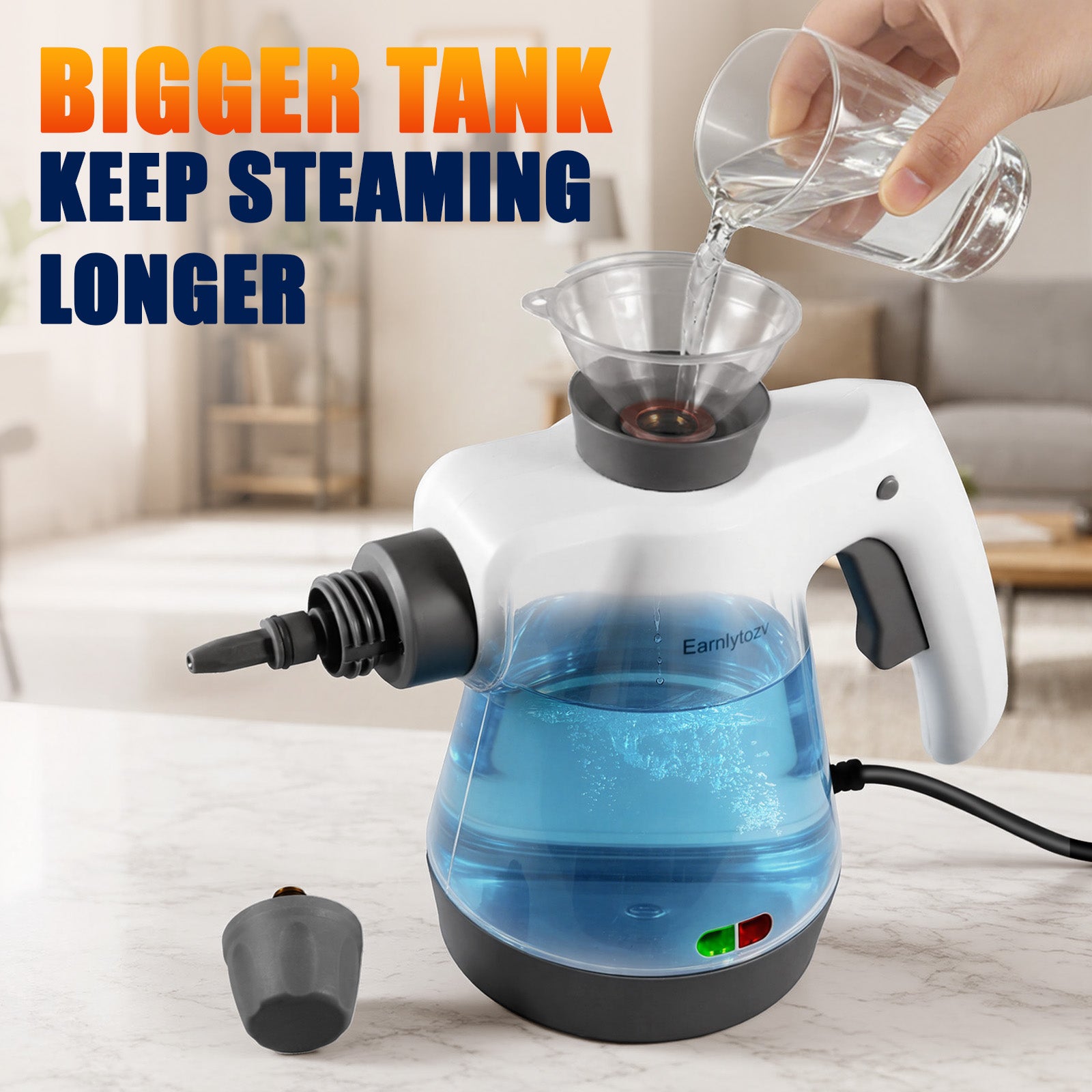 Earnlytozv Multi‑Purpose Steam Cleaner | 230°F Chemical‑Free Steam Kills 99.9% Germs | One Tool for Kitchen, Bath, Glass, Grout, Car & Pet Gear | Extra‑Large Tank for Longer Steam