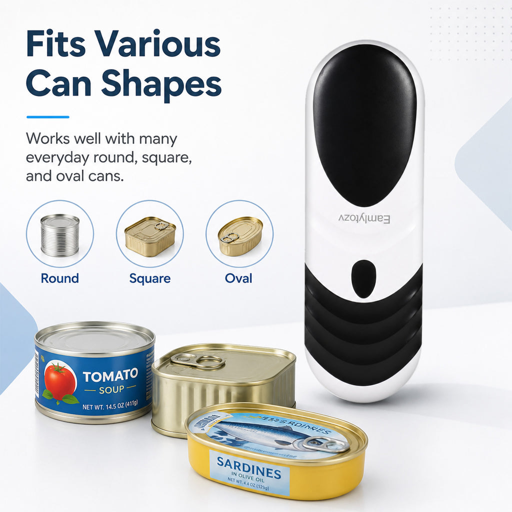 Eamystar Safe‑Edge Can Opener | One‑Touch Smooth Opening | Fits Round, Square & Oval Cans | Ergonomic Design for Seniors, Arthritic Hands & Kids | No Sharp Edges, Safer Food Contact