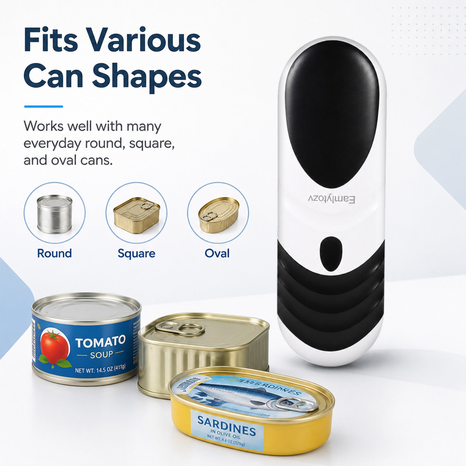 Eamystar Safe‑Edge Can Opener | One‑Touch Smooth Opening | Fits Round, Square & Oval Cans | Ergonomic Design for Seniors, Arthritic Hands & Kids | No Sharp Edges, Safer Food Contact