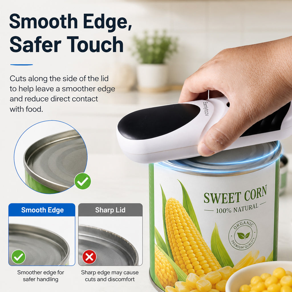 Eamystar Safe‑Edge Can Opener | One‑Touch Smooth Opening | Fits Round, Square & Oval Cans | Ergonomic Design for Seniors, Arthritic Hands & Kids | No Sharp Edges, Safer Food Contact